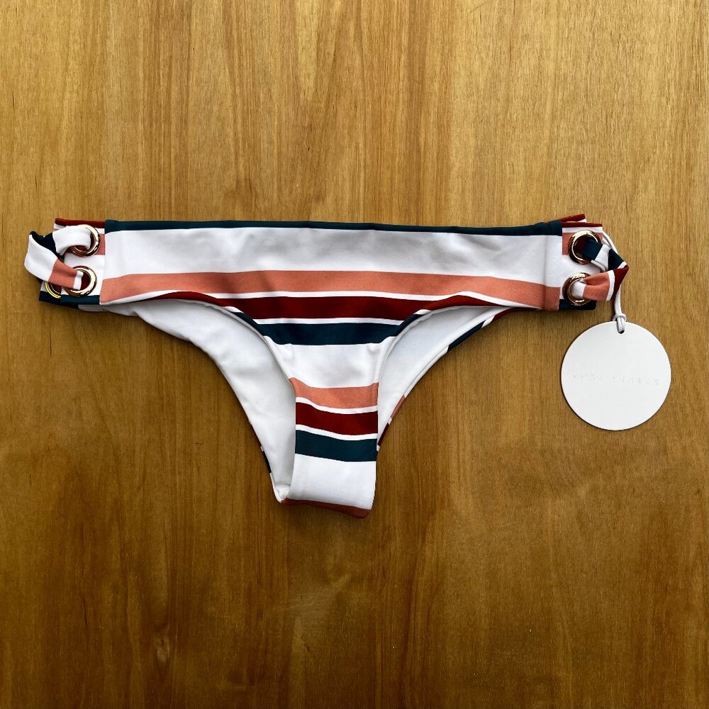 TORI PRAVER JEANE CHEEKY Women’s Lined Striped Bikini Bottoms sz S NWT